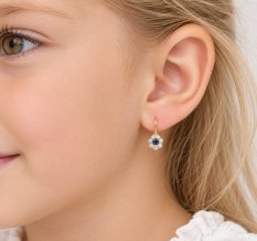 Dětské zlaté náušnice s modrým a čirými kamínky HELN-125Z6