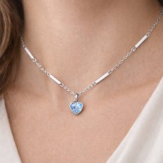 MINET Decentní stříbrný náhrdelník srdce se světle modrým zirkonem JMAS0328AN45