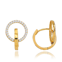 MINET Zlaté náušnice kroužky s bílými zirkony JMG0027WGE01