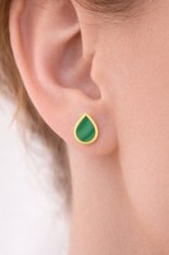 MINET Elegantní zlaté náušnice kapka s malachitem JMG0303GGE00