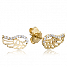 MINET Elegantní zlaté náušnice křídla s bílými zirkony JMG0177WGE00