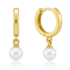 MINET Zlaté náušnice kroužky s přírodní perlou JMG0084WGE03