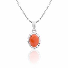 Přívěsek z bílého zlata s korálem a zirkony ALVP-141B2