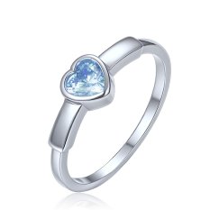 MINET Decentní stříbrný prsten srdce se světle modrým zirkonem JMAS0328AR52