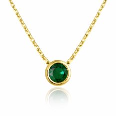 MINET Decentní zlatý náhrdelník se zeleným zirkonem JMG0311GGN46
