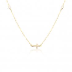 Stříbrný náhrdelník s ležatým křížkem pozlacený SVLN0017SH2GO45