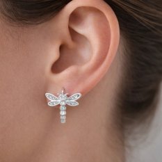MINET Stříbrné náušnice Vážka se zirkony JMAD0066SE00