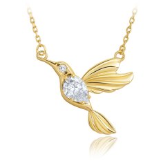 MINET Zlatý náhrdelník s kolibříkem a bílým zirkonem JMG0325WGN45