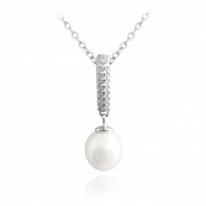 MINET Stříbrný náhrdelník přírodní bílé perly se zirkony JMAS7032SN46