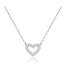 MINET Zlatý náhrdelník z bílého zlata  srdce s bílými zirkony JMG0283WSN42