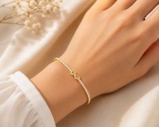 MINET Elegantní zlatý náramek nekonečno se zirkonem JMG0267WGB19