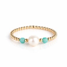 Zlatý prsten s perlou a amazonitem 150275