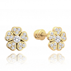 MINET Zlaté náušnice kytičky na šroubek s bílými zirkony JMG0120WGE00