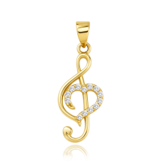 MINET Zlatý přívěs houslový klíč se srdcem a bílými zirkony JMG0307WGP00