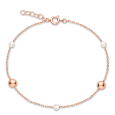 MINET Zlatý náramek z růžového zlata s kuličkami a perlami JMG0305WRB17