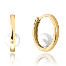 MINET Zlaté náušnice kroužky s přírodní perlou JMG0153WGE01
