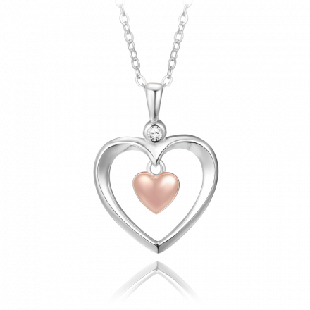 MINET Stříbrný náhrdelník LOVE s Rose gold srdíčky JMAS0207RN45