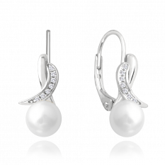 MINET Luxusní stříbrné náušnice s bílou perlou a zirkony JMAS7039SE00