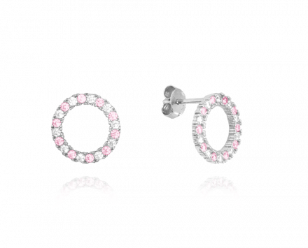 Stříbrné náušnice MINET KROUŽKY s bílými a růžovými zirkony JMAN0140QE00