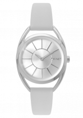 MINET Stříbrné dámské hodinky ICON SILVER WHITE s koženým řemínkem MWL5026