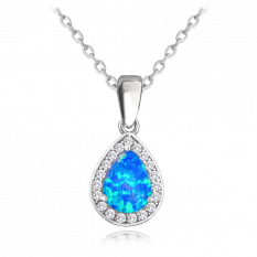 MINET Oválný stříbrný náhrdelník s modrými opálem a zirkony JMAS0176BN45