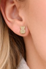 MINET Zlaté náušnice kočky s bílými zirkony JMG0346WGE00