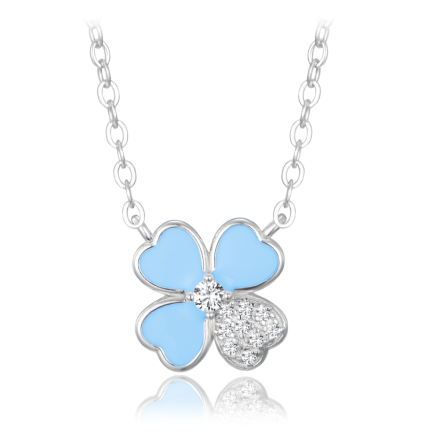 MINET Stříbrný náhrdelník modrá kytička s bílým zirkonem JMAS5065AN45
