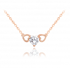 MINET Rose gold stříbrný náhrdelník LOVE s bilým srdíčkovým zirkonem JMAS0181RN45