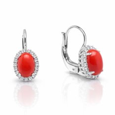 Dámské náušnice z bílého zlata s korálem a zirkony ALVN-317