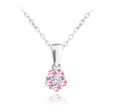 MINET Stříbrný náhrdelník KYTIČKA s růžovými zirkony JMAD0037PN38