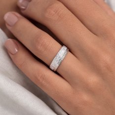 Stříbrný snubní prsten se zirkony a bílým smaltem 038W925AG52