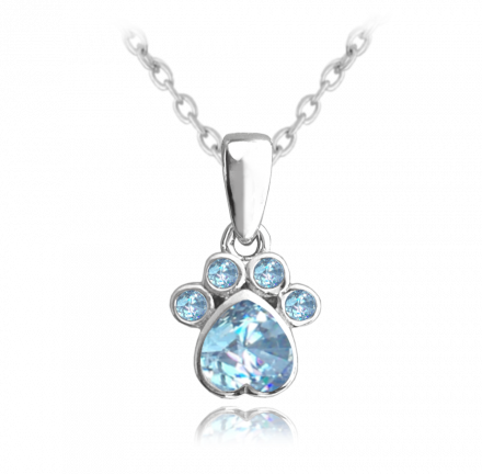 MINET Stříbrný náhrdelník TLAPKA s modrými zirkony JMAD0029AN38