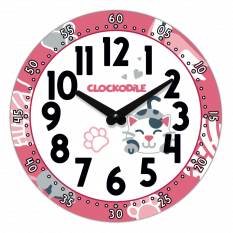 CLOCKODILE Dětské nástěnné hodiny růžové s kočkou CCT0034