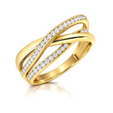 MINET Zlatý zapletený prsten s bílými zirkony JMG0108WGR58