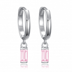 MINET Stříbrné náušnice kroužky s visícími růžovými zirkony JMAS0243PE00