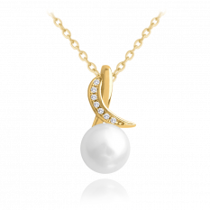 MINET Luxusní stříbrný pozlacený náhrdelník s bílou perlou a zirkony JMAS7039GN45
