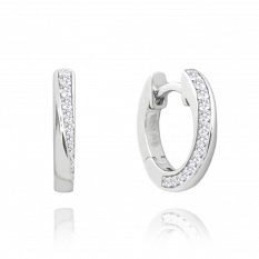 MINET Třpytivé stříbrné náušnice KROUŽKY s bílými zirkony JMAN0437SE00