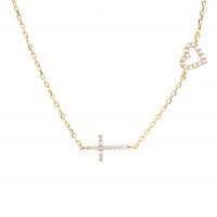 Zlatý náhrdelník s křížkem a srdíčkme NA000020