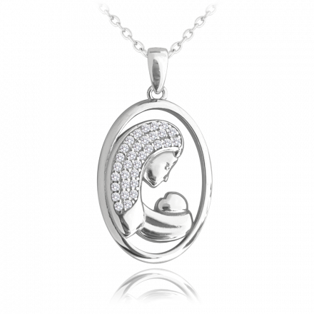 MINET Stříbrný náhrdelník MADONA s bílými zirkony JMAN0419SN45