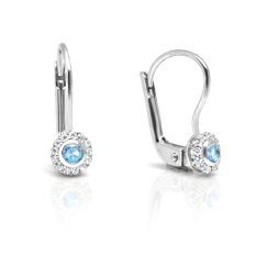 Náušnice z bílého zlata s modrým kamenem a zirkony KLON-137
