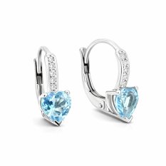 Náušnice z bílého zlata s topazem SRDCE EAG00150
