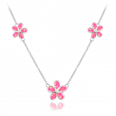 MINET Stříbrný náhrdelník KYTIČKY s růžovými opálky JMAD0043PN38