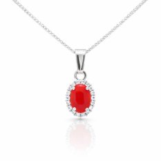 Přívěsek z bílého zlata s červeným korálem a zirkony ALVP-125