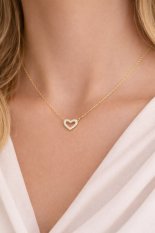 MINET Zlatý náhrdelník srdce s bílými zirkony JMG0283WGN42