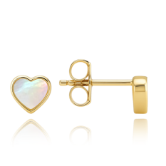 MINET Zlaté náušnice drobná srdíčka s bílým opálem JMG0306WGE00