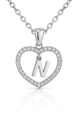 MINET Stříbrný náhrdelník písmeno v srdíčku "N" se zirkony JMAS900NSN45
