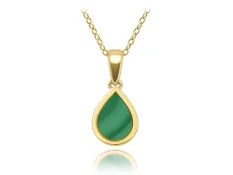 MINET Elegantní zlatý náhrdelník kapka se zeleným malachitem JMG0303GGN45