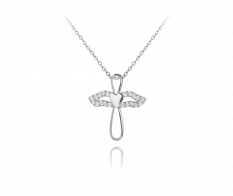 Třpytivý stříbrný náhrdelník MINET ANDĚL se stříbrným srdíčkem JMAN0034WN45