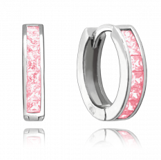 Třpytivé stříbrné náušnice MINET s velkými růžovými zirkony JMAN0025PE00