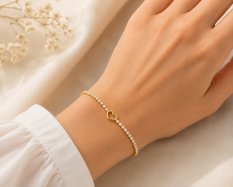 MINET Elegantní zlatý náramek srdce se zirkonem JMG0367WGB19